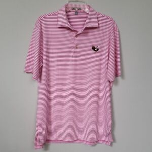 Peter Millar Shirt Mens M Summer Comfort Pink Stripe Polo Double Eagle Embroider